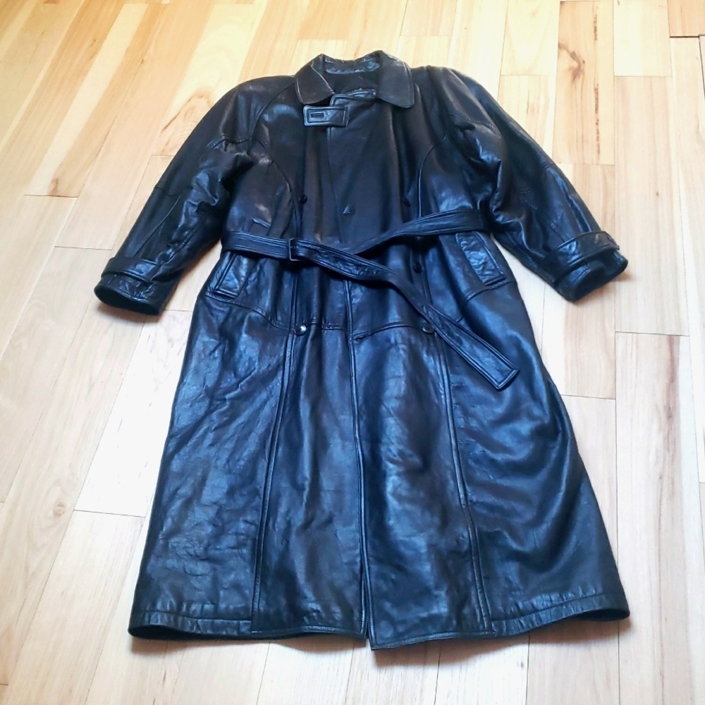 Michael Hoban North Beach Black Leather Duster Size 46 The Matrix Rare